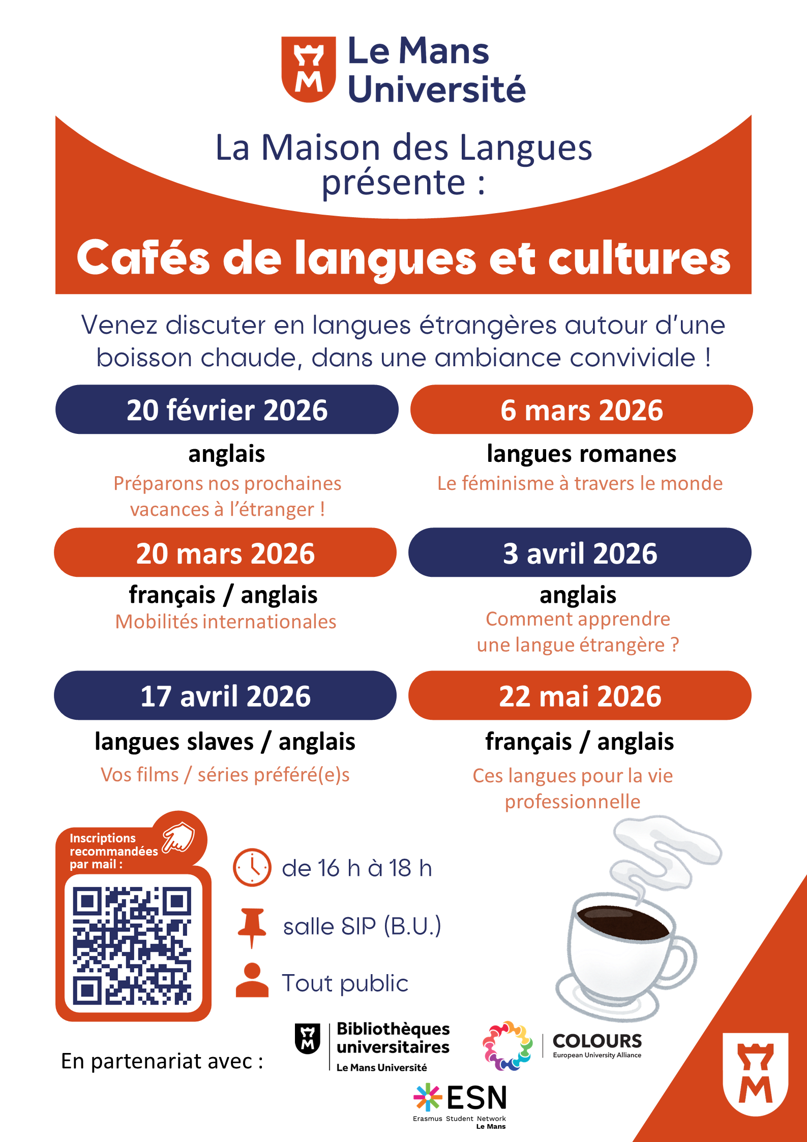 Café de langues et cultures – Le Mans Université
