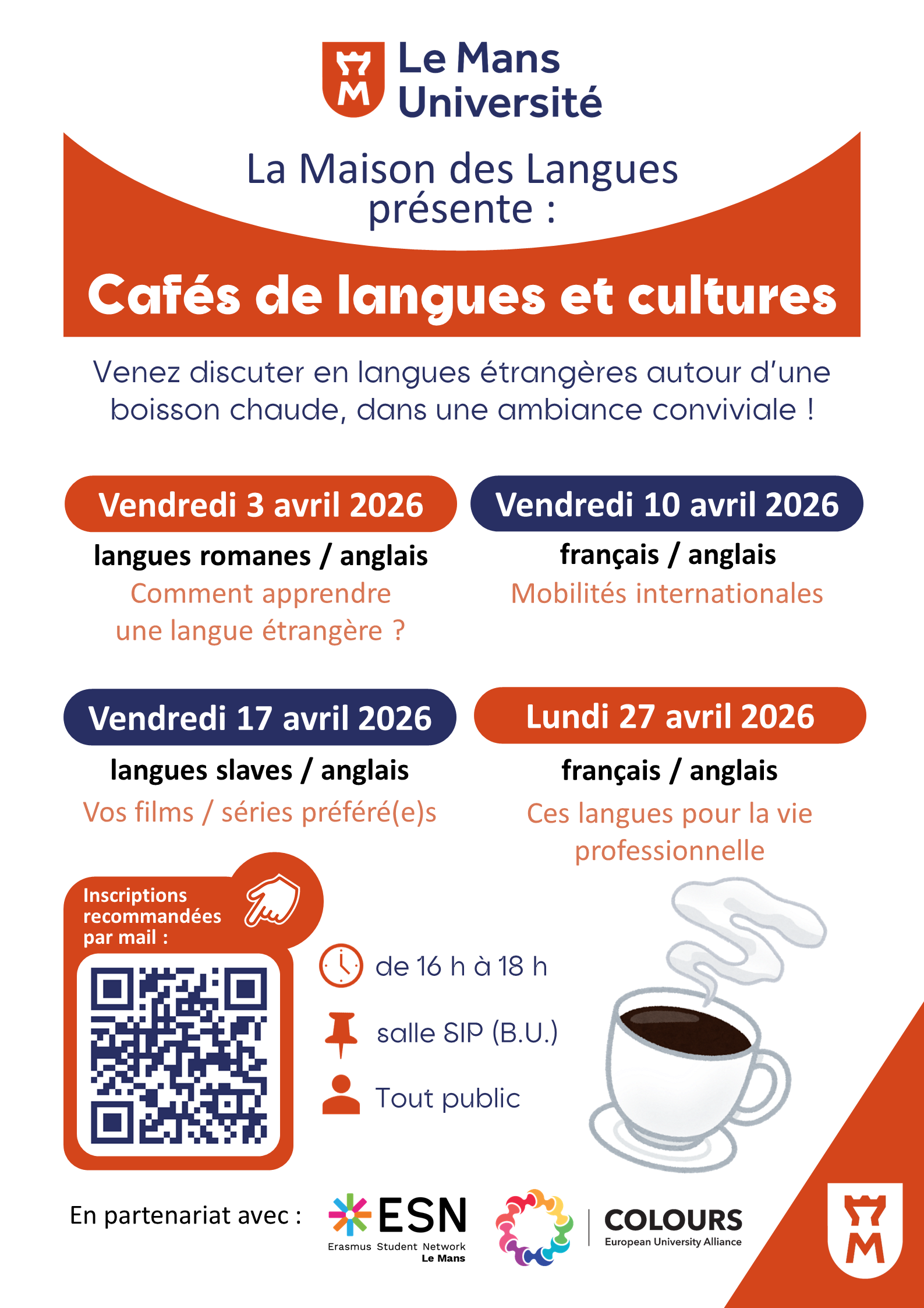 Café de langues et cultures – Le Mans Université