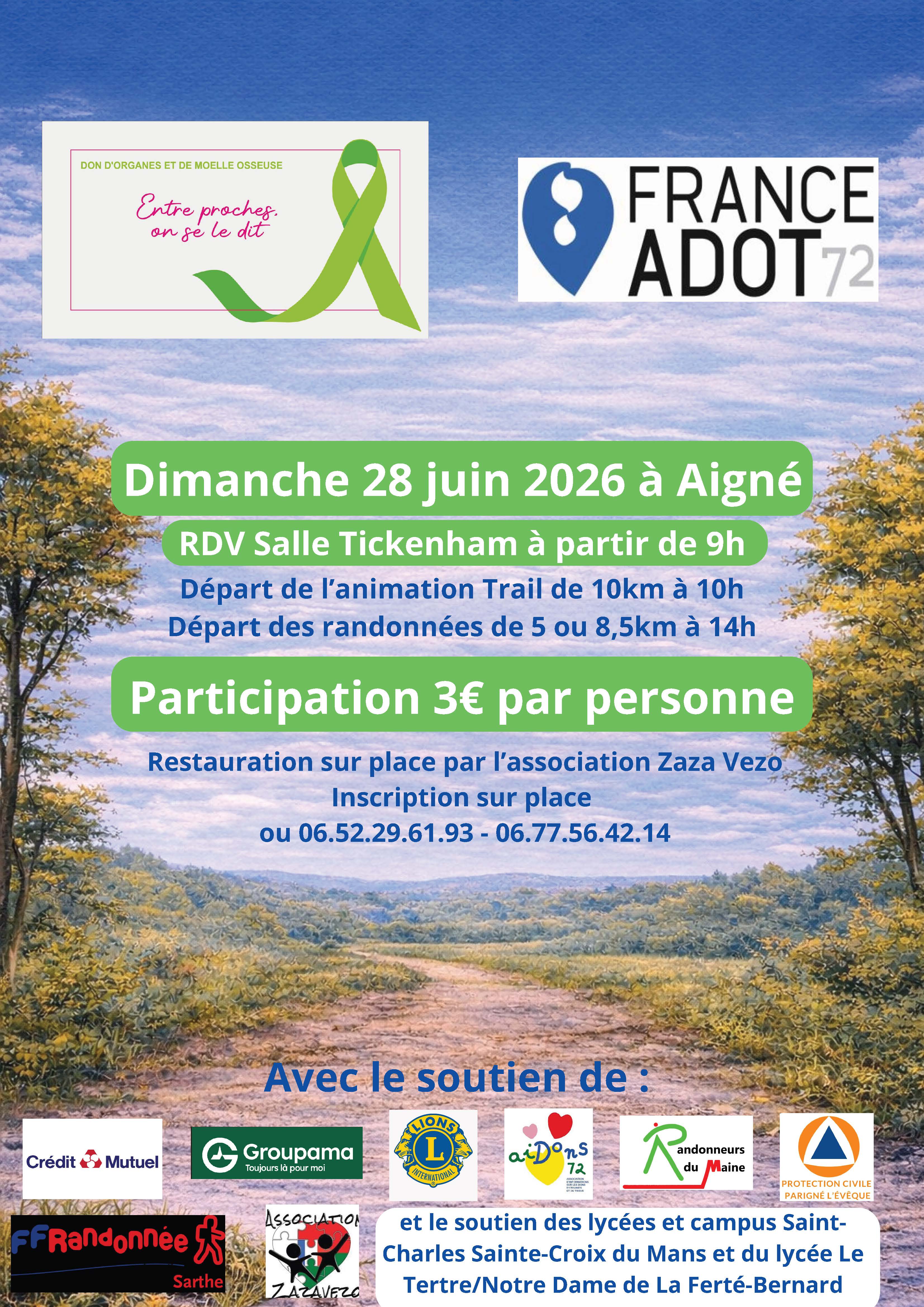 Journée nationale du don d&rsquo;organe – Randonnée avec FRANCE ADOT 72