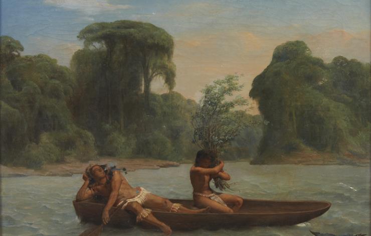 Visite peintures des lointains, Auguste Biard - Deux Indiens en pirogue 