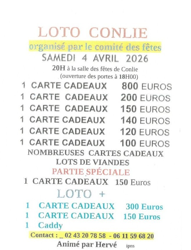 Loto du Comité des fêtes de Conlie